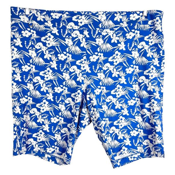 Avenue Plus Size 26 Shorts Blue White Hibiscus Floral Print Tropical 13 Inch 138 - Picture 1 of 13